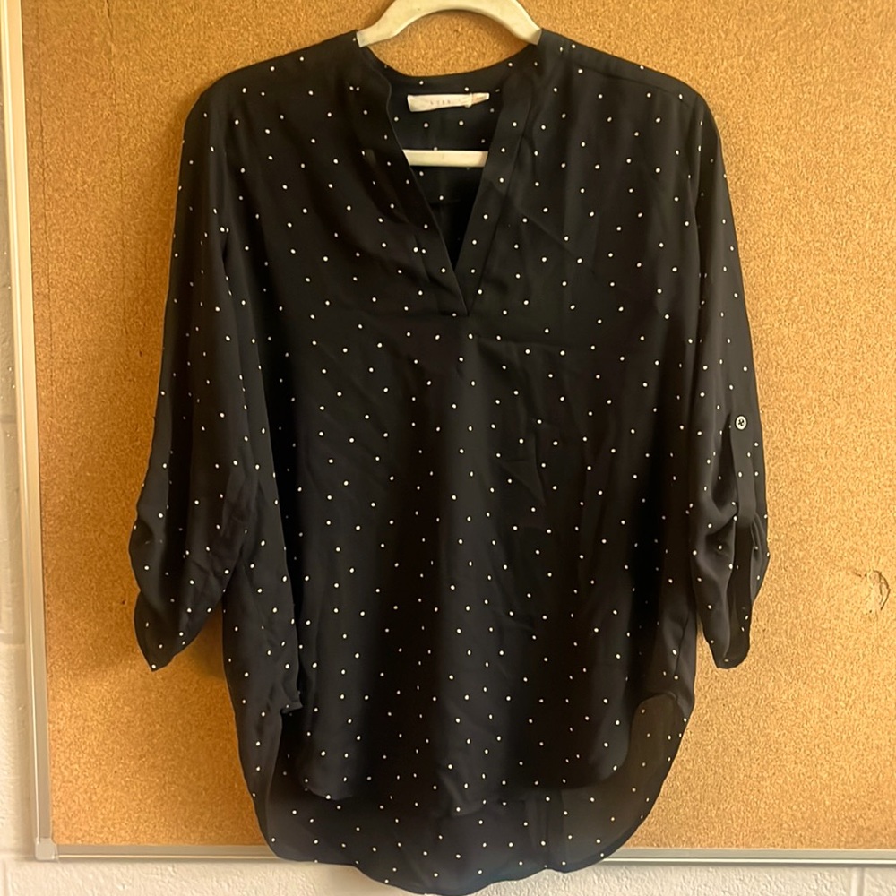 LUSH V- Neck Black Polka-Dot Blouse Size Medium